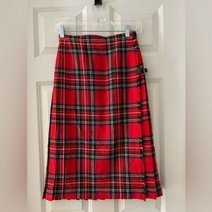 VTG Women’s Jedburgh Kiltmakers Red Wool A-Line Pleated Knee Skirt Scotland 10